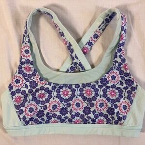 Lululemon Blue Flowabunga Floral Run Your Stuff Bra II Sport Bra Small
